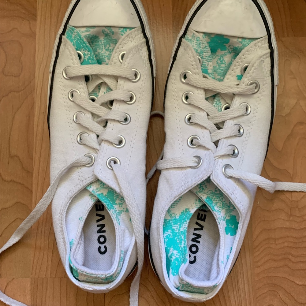 Converse White Sneakers with Aqua Details